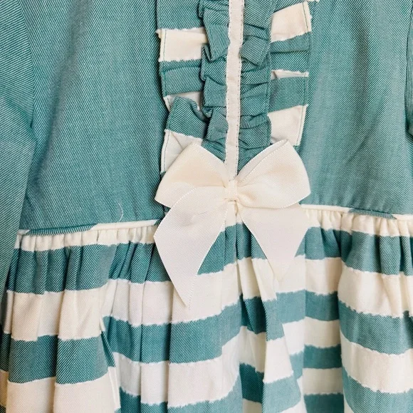 New Elegant Teal and White Striped Kids Formal Dress - Picture 5 of 6
